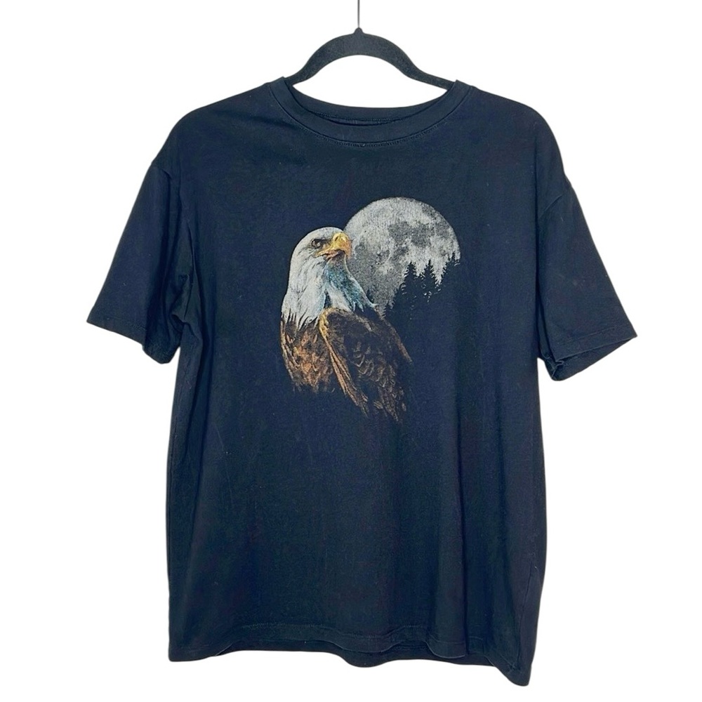 Bald Eagle and Moon black oversized graphic tee size Small